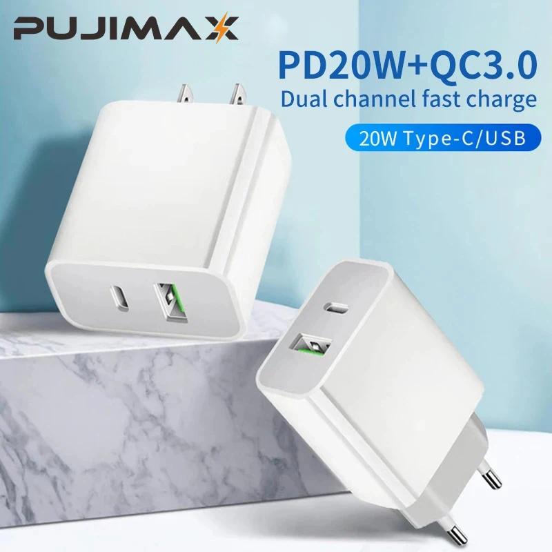 PUJIMAX-PD20W   USB Ÿ C 3A QC3.0 , EU/US ÷, ޴  ,  12, Ｚ, , ȭ 